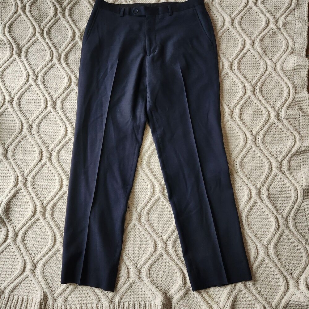 100% Wool Pronto Uomo Platinum Navy Blue Dress Pants Size 34- Men